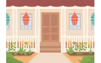 Diwali decorated house flat color vector illustration