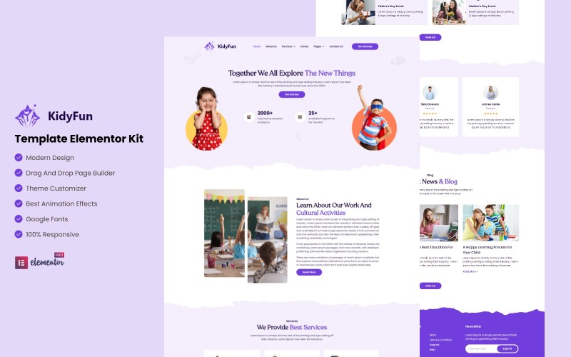 kidyfun - School-Collage and Education Elementor Template Kit Elementor Kit