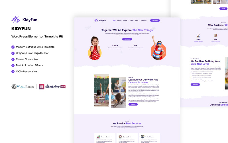 kidyfun - School-Collage and Education Elementor Template Kit Elementor Kit