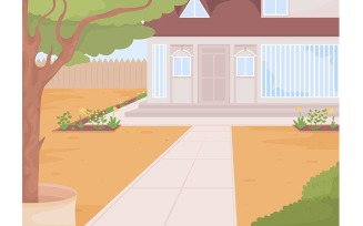 Modern house with large windows flat color vector illustration