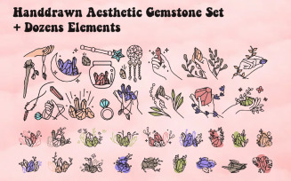 Handdrawn Aesthetic Gemstone Set + Dozens Elements