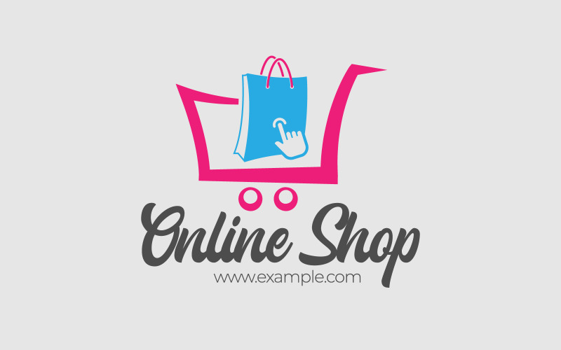 Online Shopping Logo Design Template With Shopping Bag E-Commerce Web Or Business. Logo Template