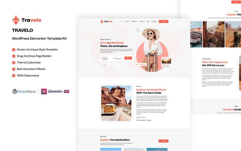 Travelo – Tour and Travels WordPress Elementor Template Kit Elementor Kit