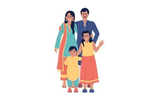 Family wearing indian ethnic outfits semi flat color vector characters