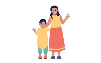 Siblings wearing clothes for indian festival semi flat color vector characters