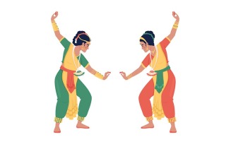 Women performing spiritual dance on Diwali semi flat color vector characters
