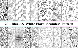 Black floral seamless pattern, Black and white floral Background