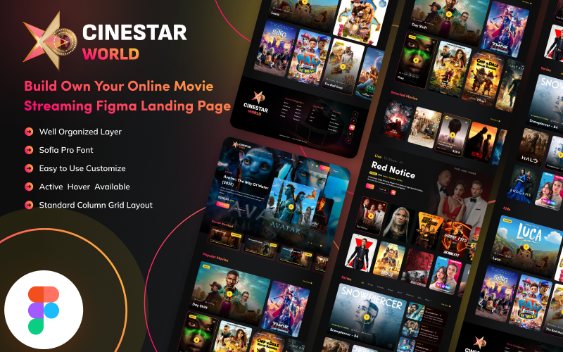 Cinestar World – Online Movie Streaming Figma Landing Page UI Element