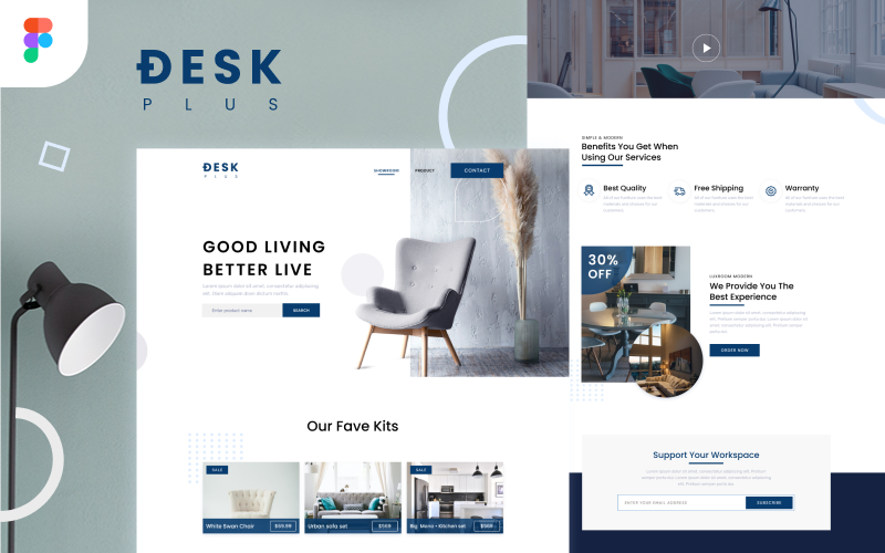 DeskPlus - Furniture Shop Landing Page Figma Template UI Element