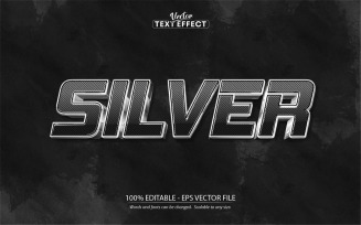Silver - Editable Text Effect, Calligraphy Shiny Metallic Silver Text Style, Graphics Illustration