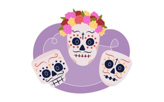 Calavera skull masks 2D vector isolated illustration