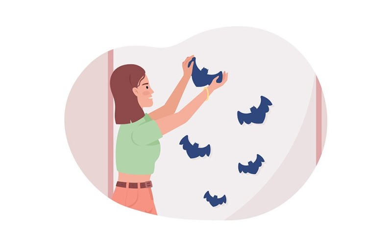 Decorating wall with flying bats 2D vector isolated illustration Illustration
