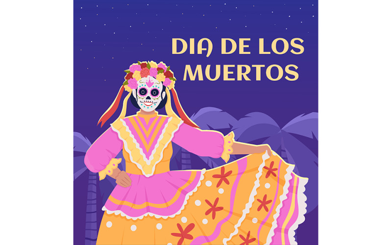 Dia De Los Muertos greeting card template Illustration