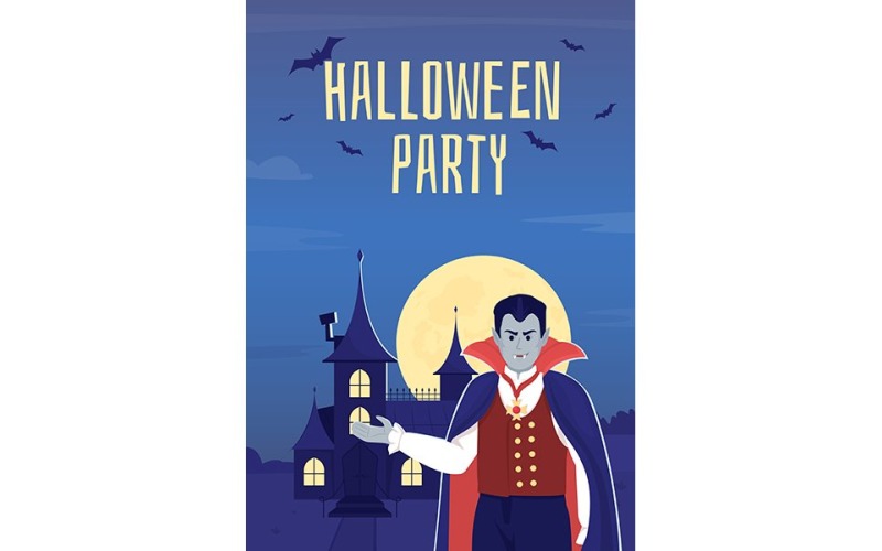 Halloween party in vampire castle flat vector banner template Illustration
