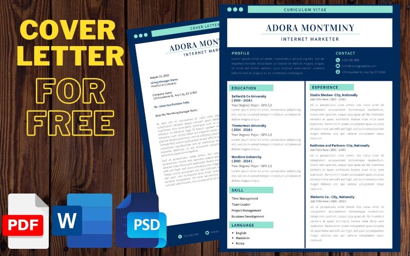 Blue White Simple Modern Internet Marketer Resume + Cover Letter