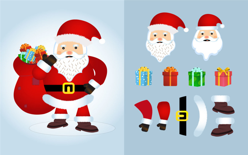 Cute Santa Claus with a Sack of Gift Box Illustration