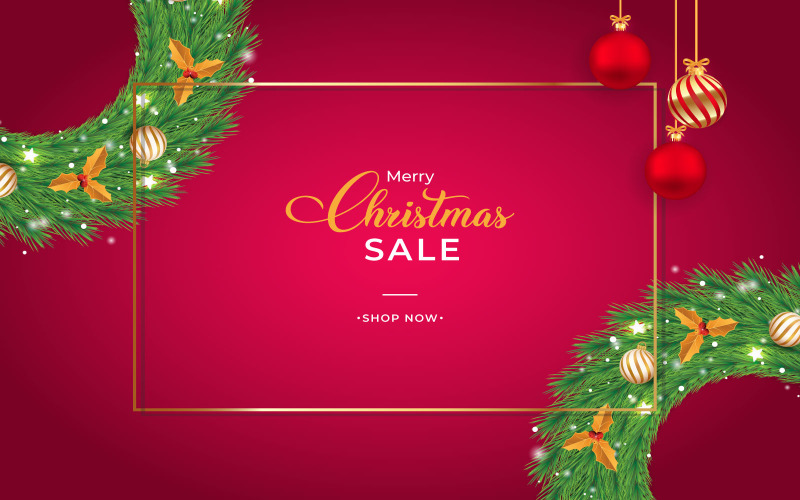 Christmas Sale Banner on Red Background Social Media