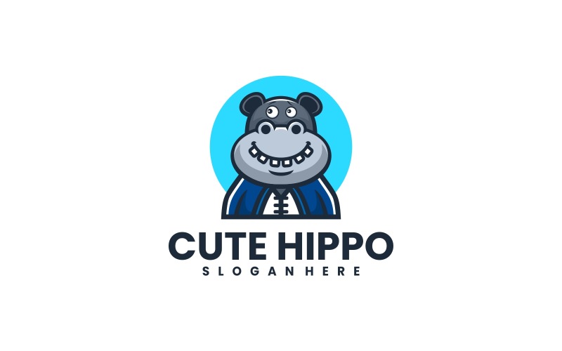 Cute Hippo Cartoon Logo Design Logo Template