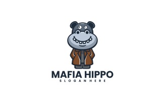 Mafia Hippo Cartoon Logo Style