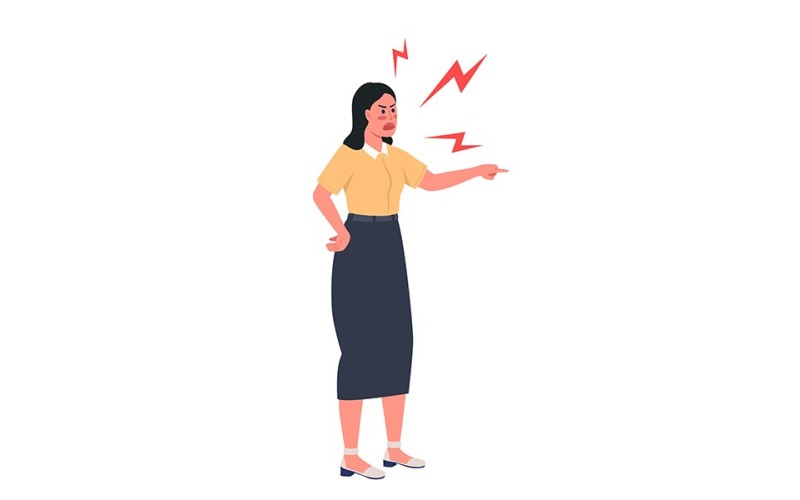 Angry woman shouting semi flat color vector character Illustration