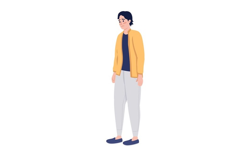 Depressed young man semi flat color vector character Illustration