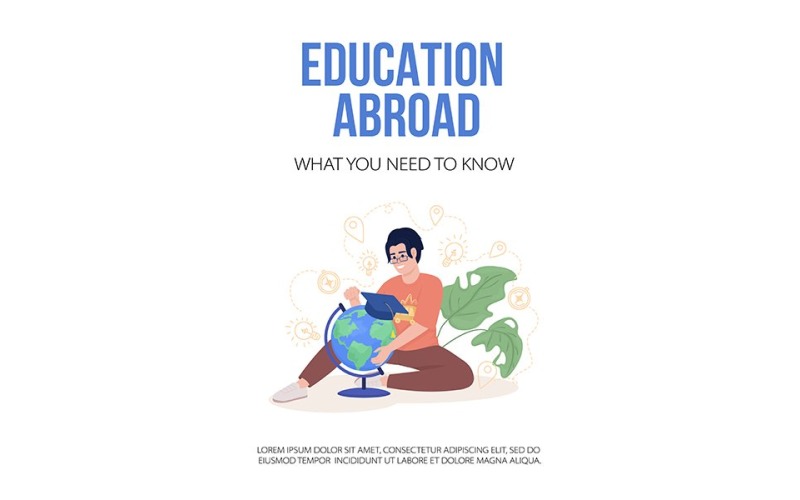 Education abroad flat vector banner template Illustration