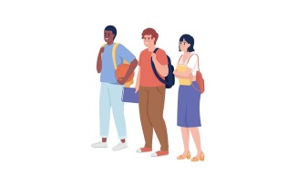 Positive students group semi flat color vector characters
