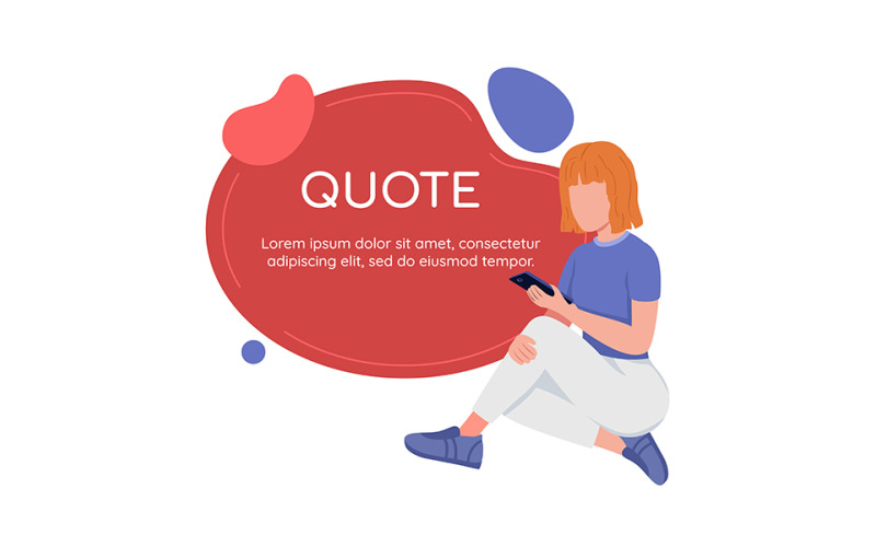 Social network and communication quote textbox with flat character Illustration