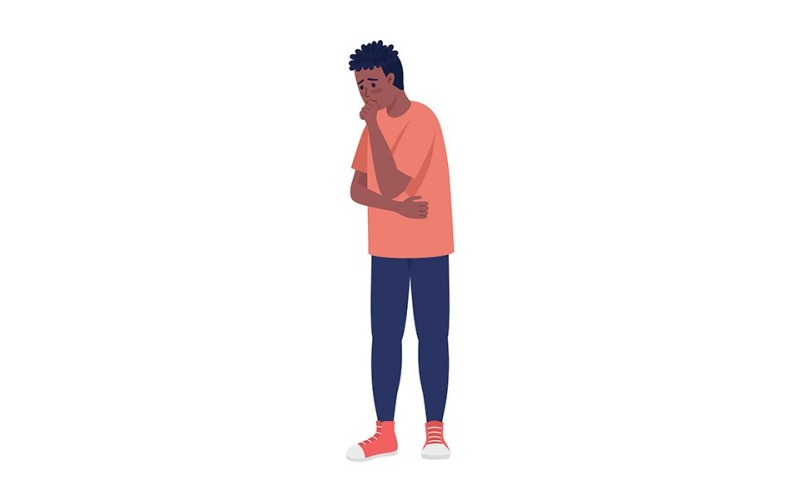 Thoughtful upset man semi flat color vector character Illustration