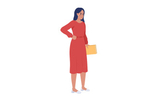Unsatisfied woman holding book semi flat color vector character