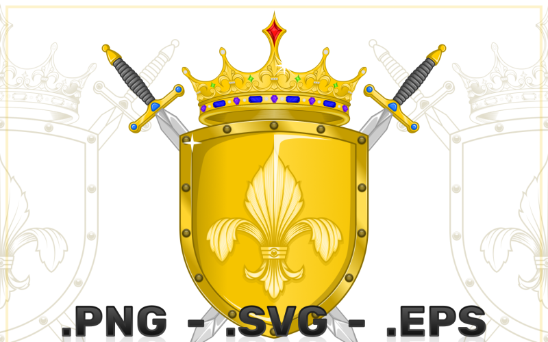 Heraldic Shield Vector Design With Crowns And Swords Vector Graphic