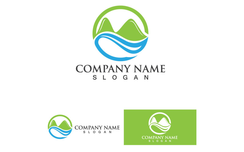 Landscape Mountain Green And Wave Logo Vector V13 Logo Template