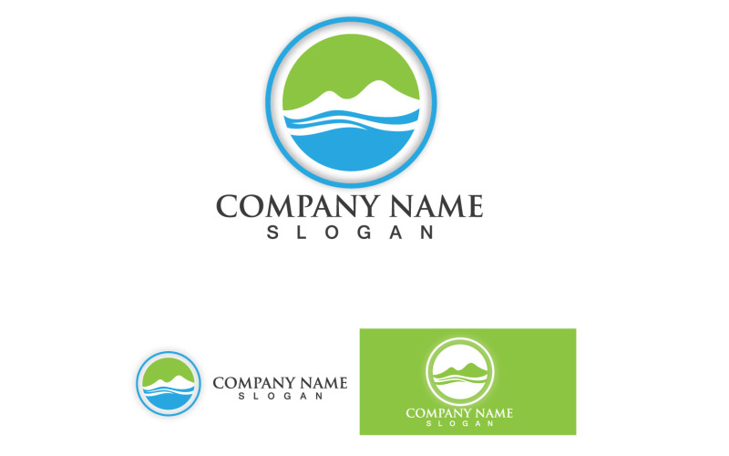 Landscape Mountain Green And Wave Logo Vector V14 Logo Template
