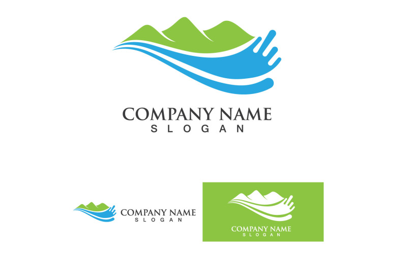 Landscape Mountain Green And Wave Logo Vector V9 Logo Template