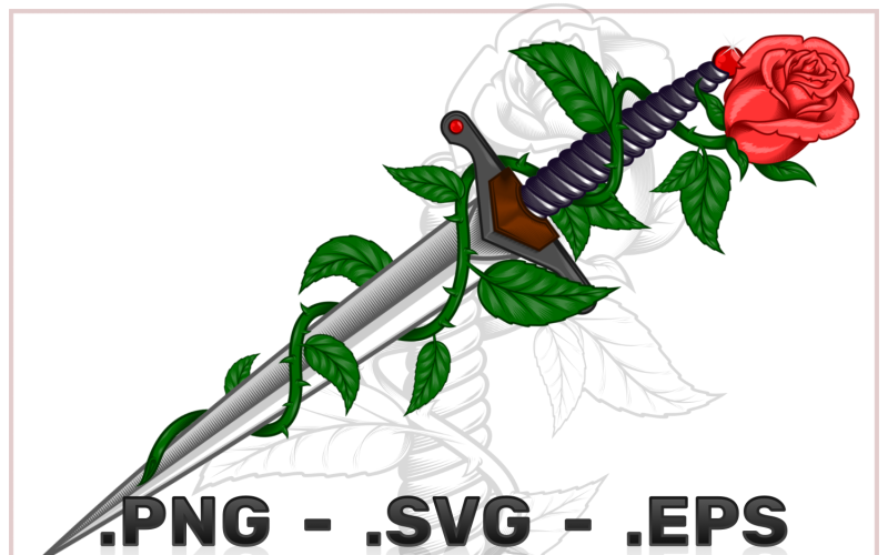 Vector Design Of Rose With Dagger Vector Graphic