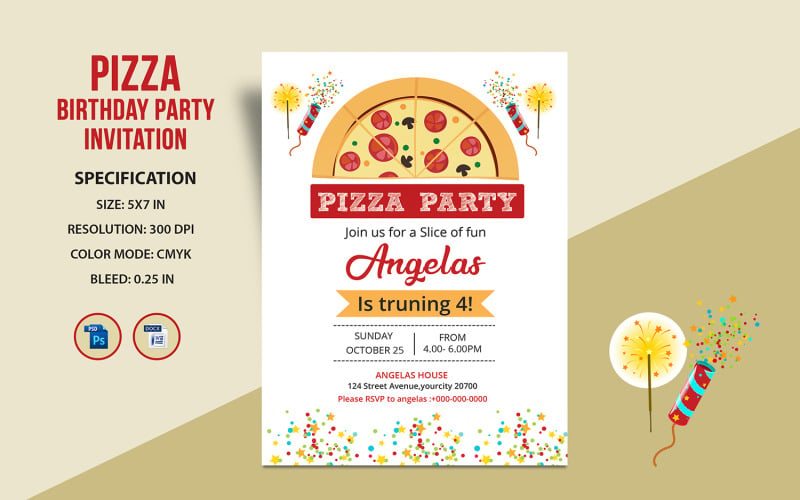Birthday Pizza Party Invitation Flyer Corporate Identity