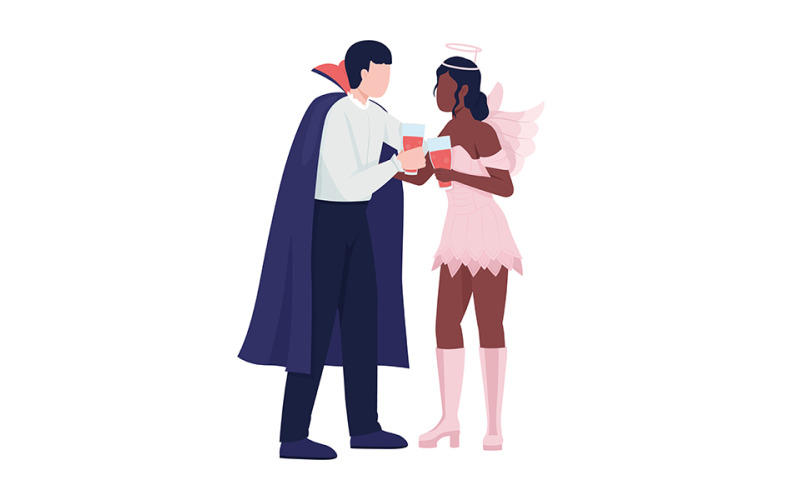 Couple in halloween costumes semi flat color vector characters Illustration