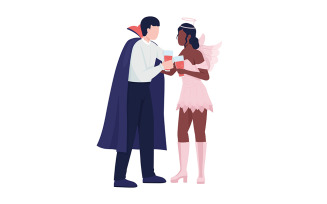 Couple in halloween costumes semi flat color vector characters