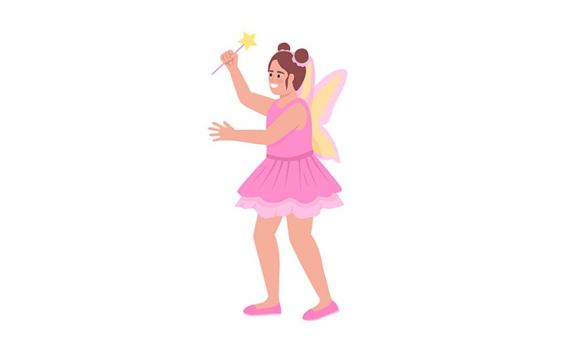 Cute girl in fairy dress semi flat color vector character Illustration