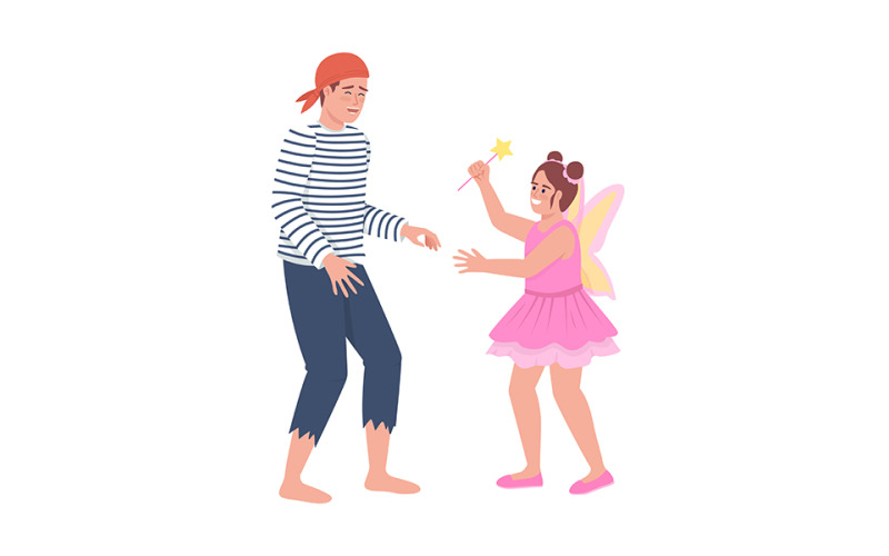 Father and daughter having fun semi flat color vector characters Illustration