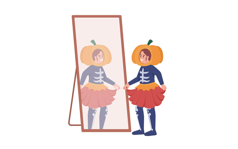 Girl looking at her reflection semi flat color vector character Illustration