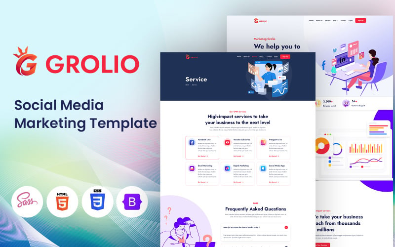 Grolio - Social Media Marketing SMM Template Website Template