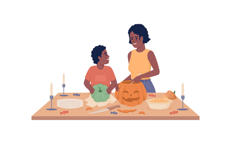 Making pumpkin lantern semi flat color vector characters Illustration