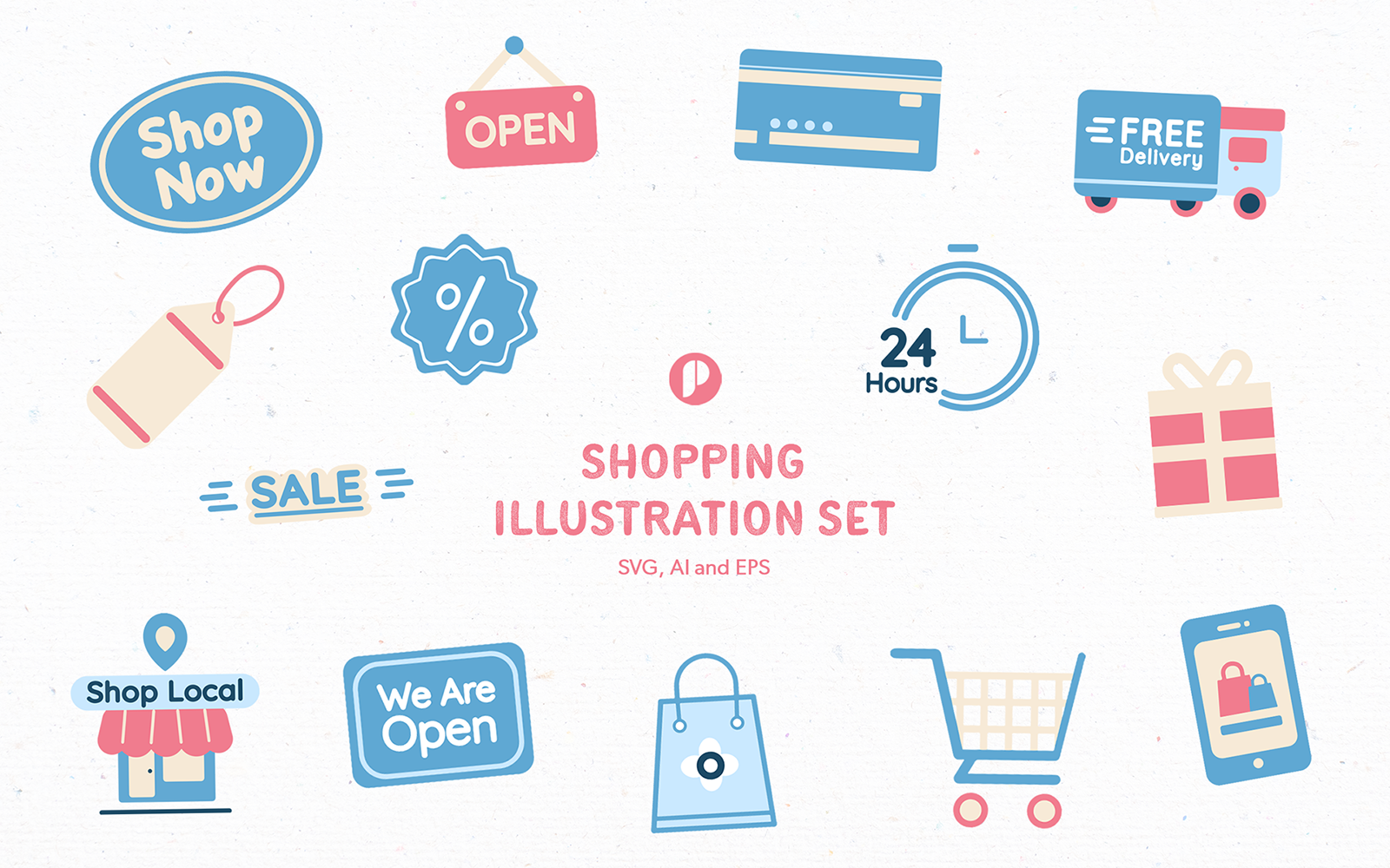 Bright Well-Rounded Shopping Illustration Set