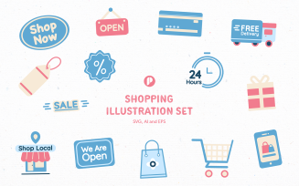 Bright Well-Rounded Shopping Illustration Set