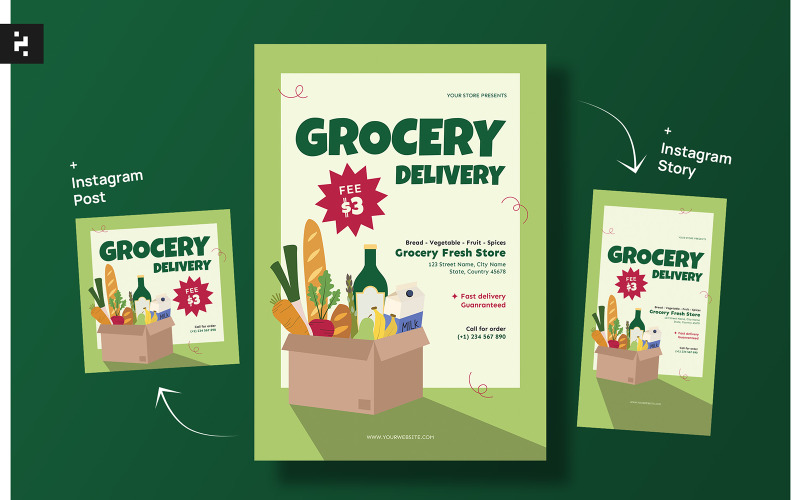 Grocery Delivery Flyer Template Corporate Identity