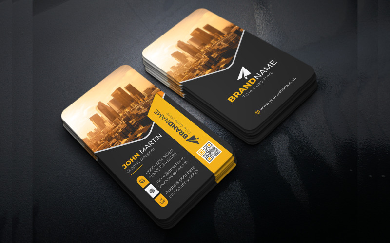 Modern Professional Business Card Design Template with Creative Shapes and Black Background Corporate Identity