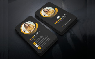 Modern Unique Business Card Template with Black Background and Round Shapes