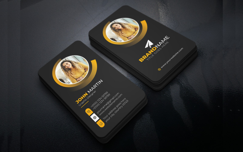 Modern Unique Business Card Template with Black Background and Round Shapes Corporate Identity