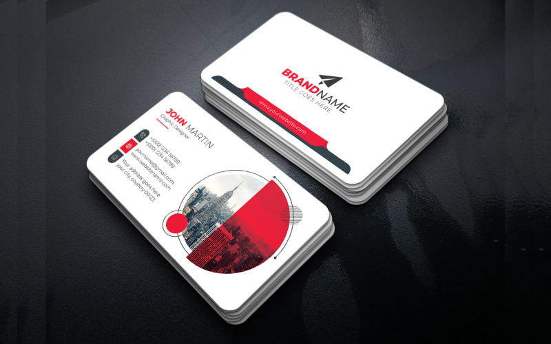 Red Blue Yellow Green Business Card Template with Creative Round Shapes Corporate Identity